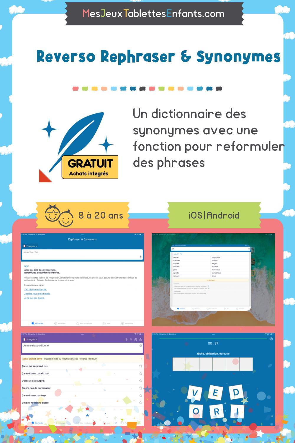 Reverso Rephraser & Synonymes sur iphone et android Jeux et
