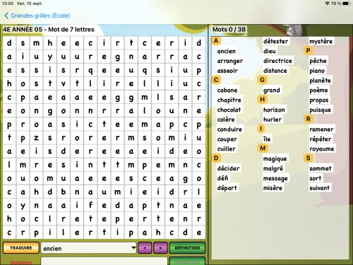 jeu éducatif Mots cachés et définitions